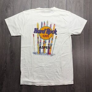 Vintage 90s Hard Rock Cafe Aspen White Ski T-Shirt Mens Large USA